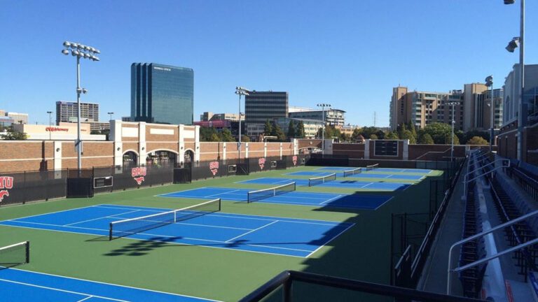 The SMU Tennis Complex courts in Dallas, host of the Wilson Collegiate Tennis Camp
