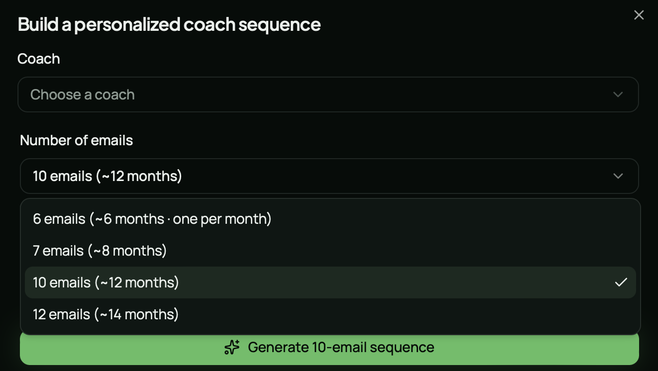 Personalized college coach email outreach sequence in Baseline AI